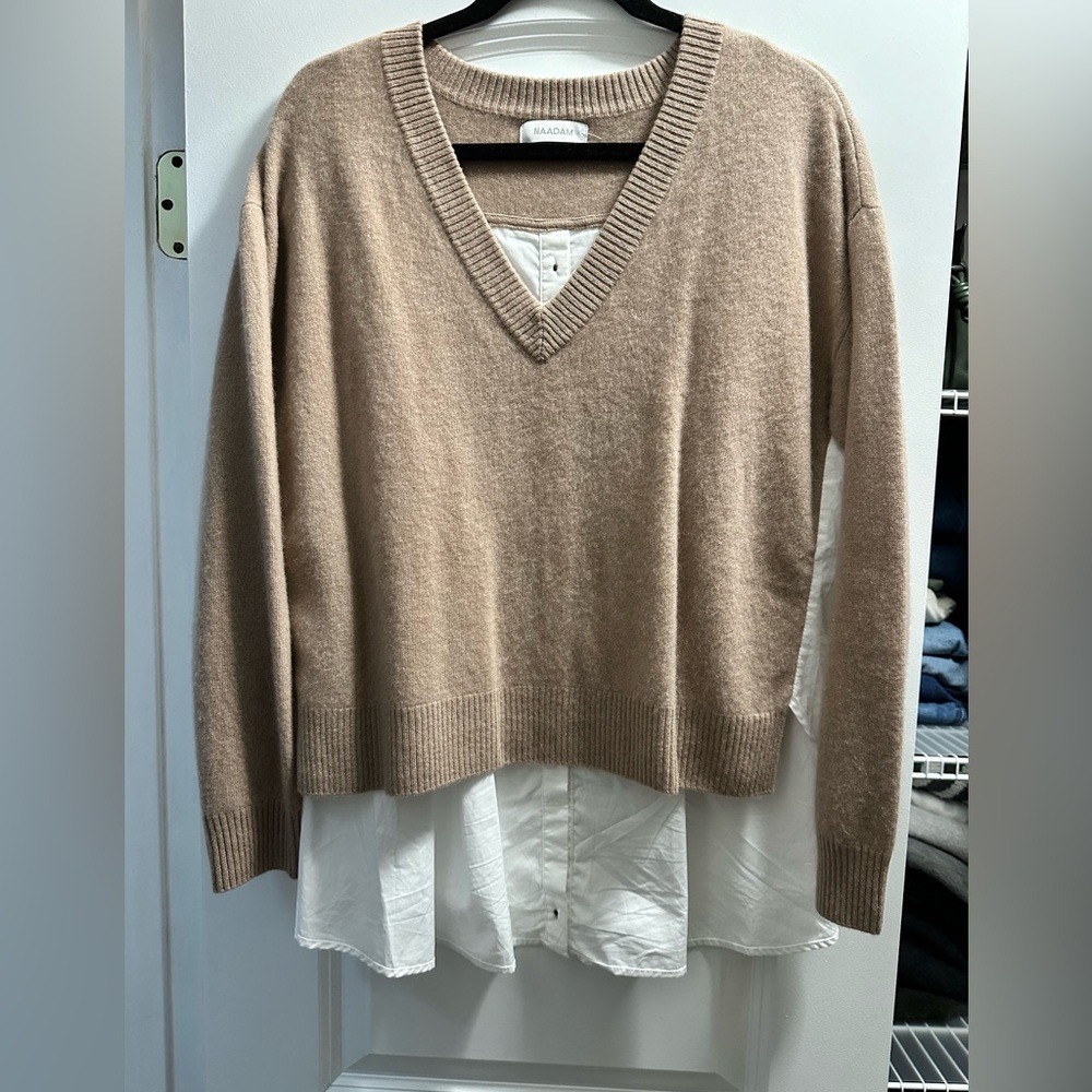 Naadam Cashmere and Poplin shirt sweater combo